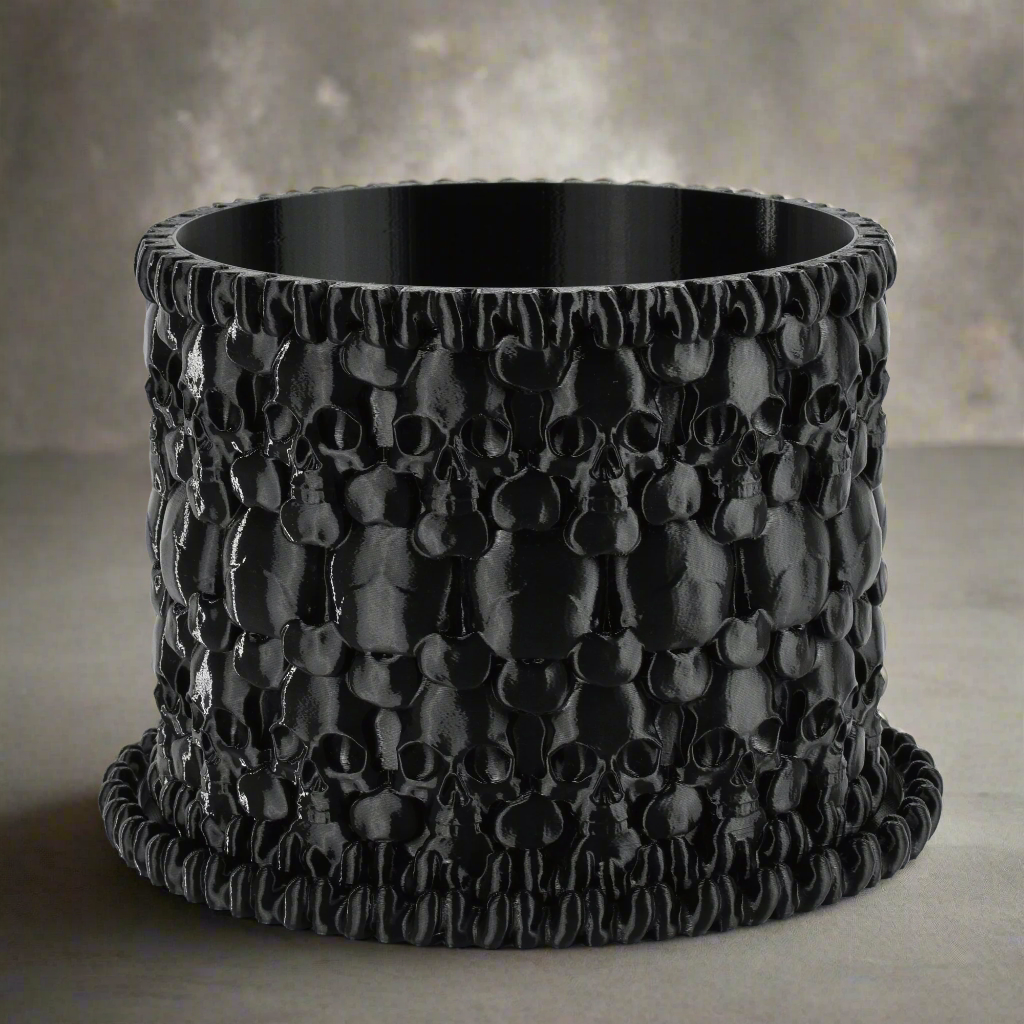 black skull plant pot Large Skull Catacombs Planter or Container, Black, 8-inch Pot, Optiona – GLU3D Prints