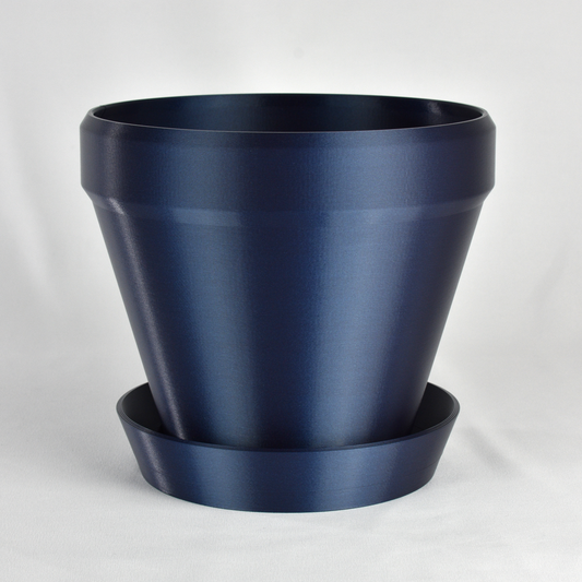 Classic Flower Pot, 8-inch Round Planter, Dark Blue Metallic, Indoor / Outdoor