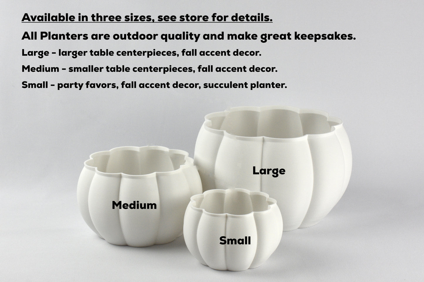 Matte White Pumpkin Planters, Size Small, For Fall Weddings, Baby Showers, Thanksgiving, Keepsake and Fall Decor