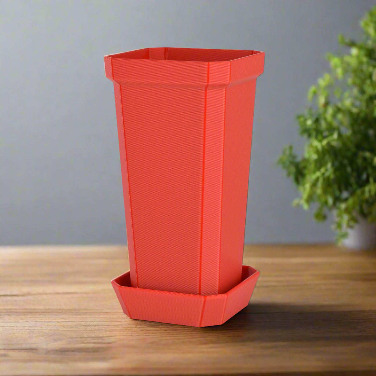 Tall and Narrow Plant Pot, Red, 7-inch Height