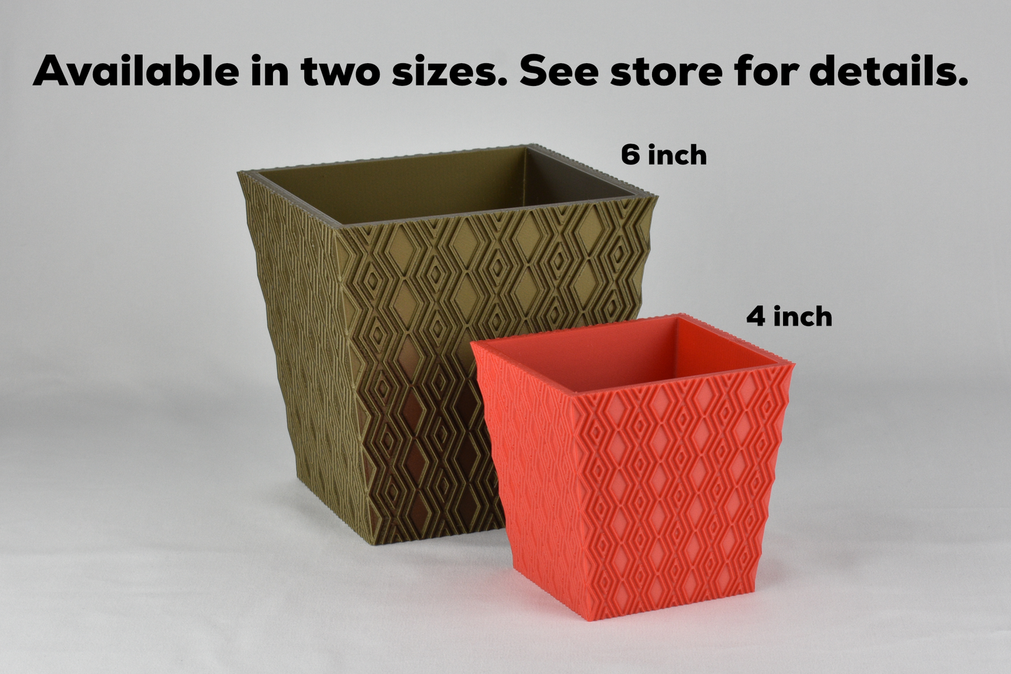 6-inch Square Planter, Geometric Pattern #4, Drainage & Optional Saucer, Outdoor Safe Flower Pot, 30+ Colors