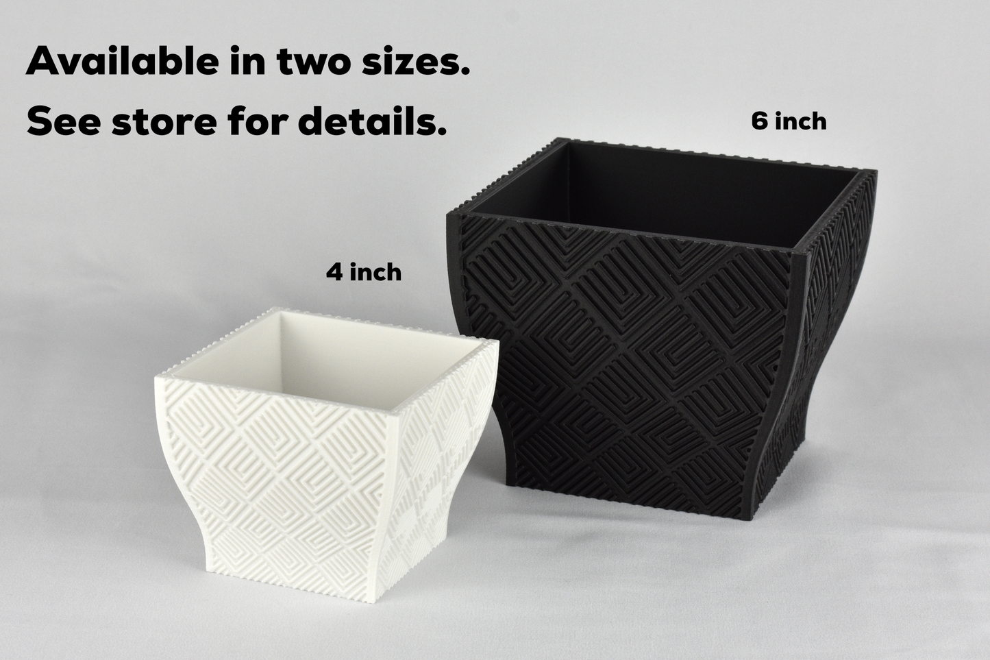 4-inch Square Planter, Geometric Pattern #3, Drainage, Optional Saucer, Outdoor Safe Flower Pot, 30+ Colors