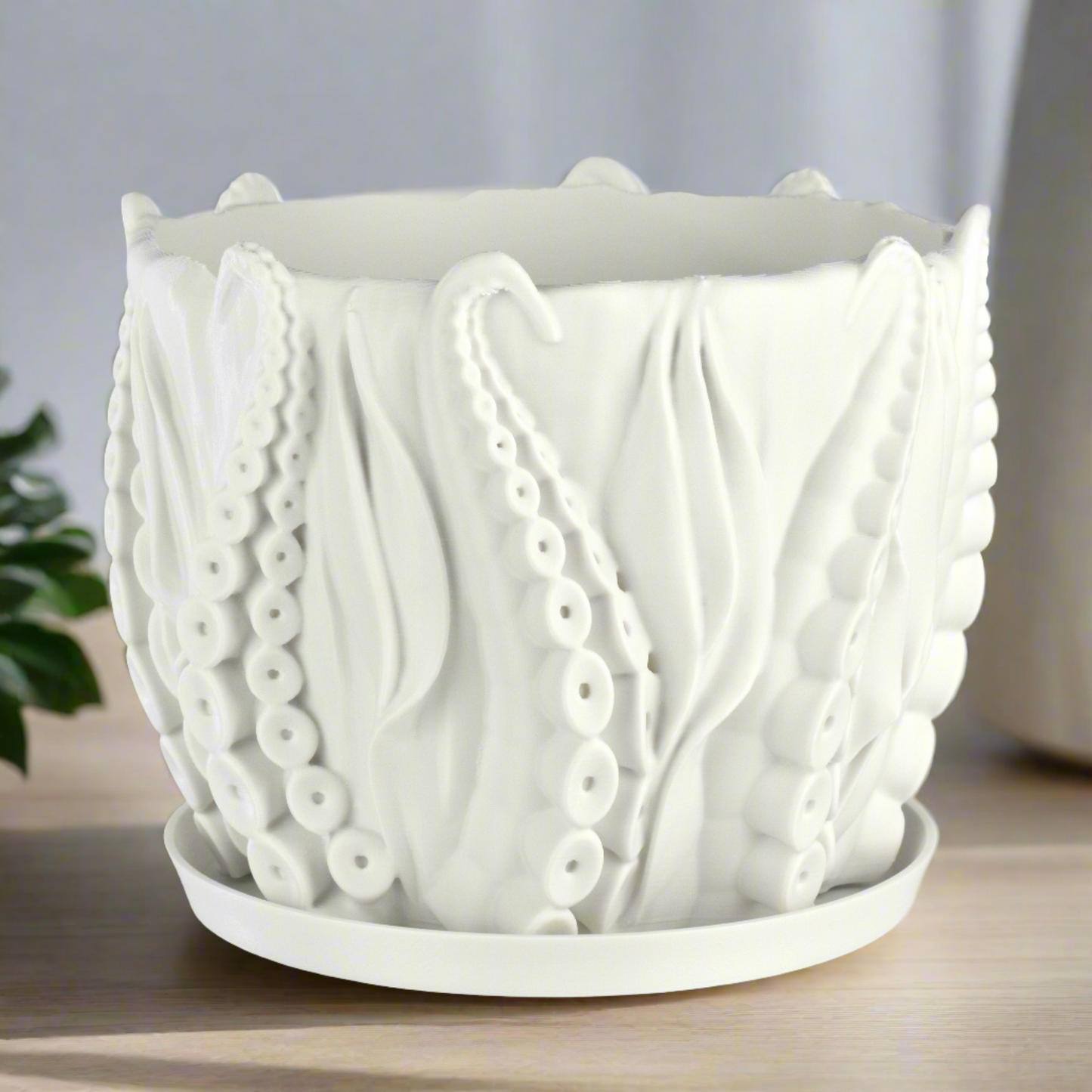 Large Octopus Tentacles Undersea Planter, Matte White, 8-inch Pot, Indoor/Outdoor