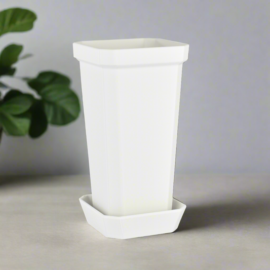 Tall and Narrow Plant Pot, Matte White, 7-inch Height