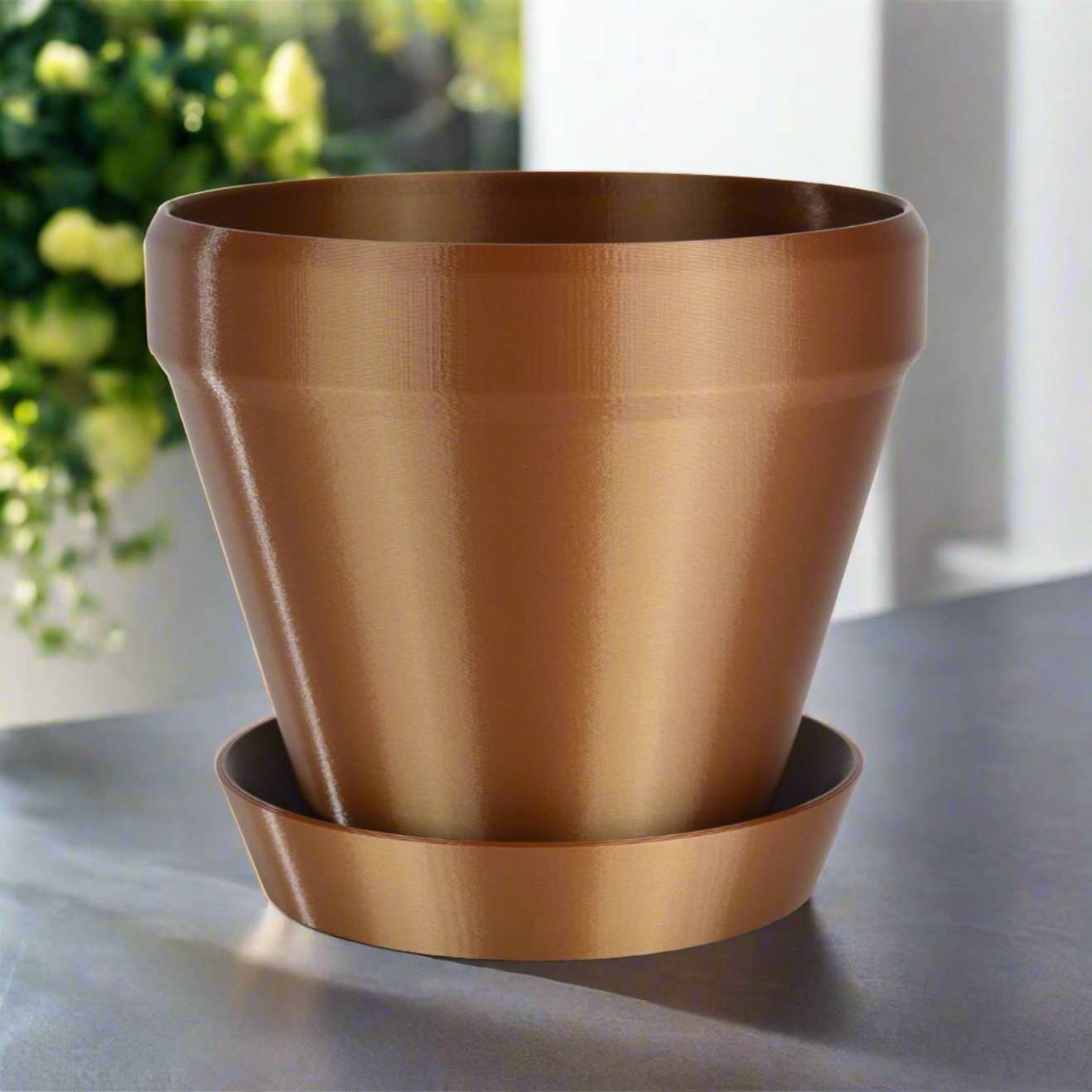 Large Classic Flower Pot, 8-inch Round Planter, Copper Color, Indoor / Outdoor