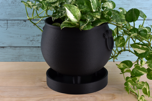 Large Cauldron Planter with Tray and Drainage, Outdoor Safe