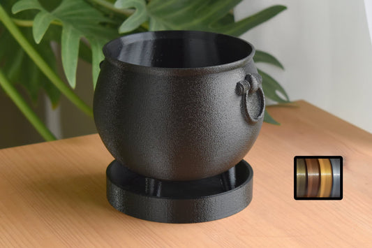 4-inch Cauldron Planter with Tray, Metallic Colors, Outdoor Safe